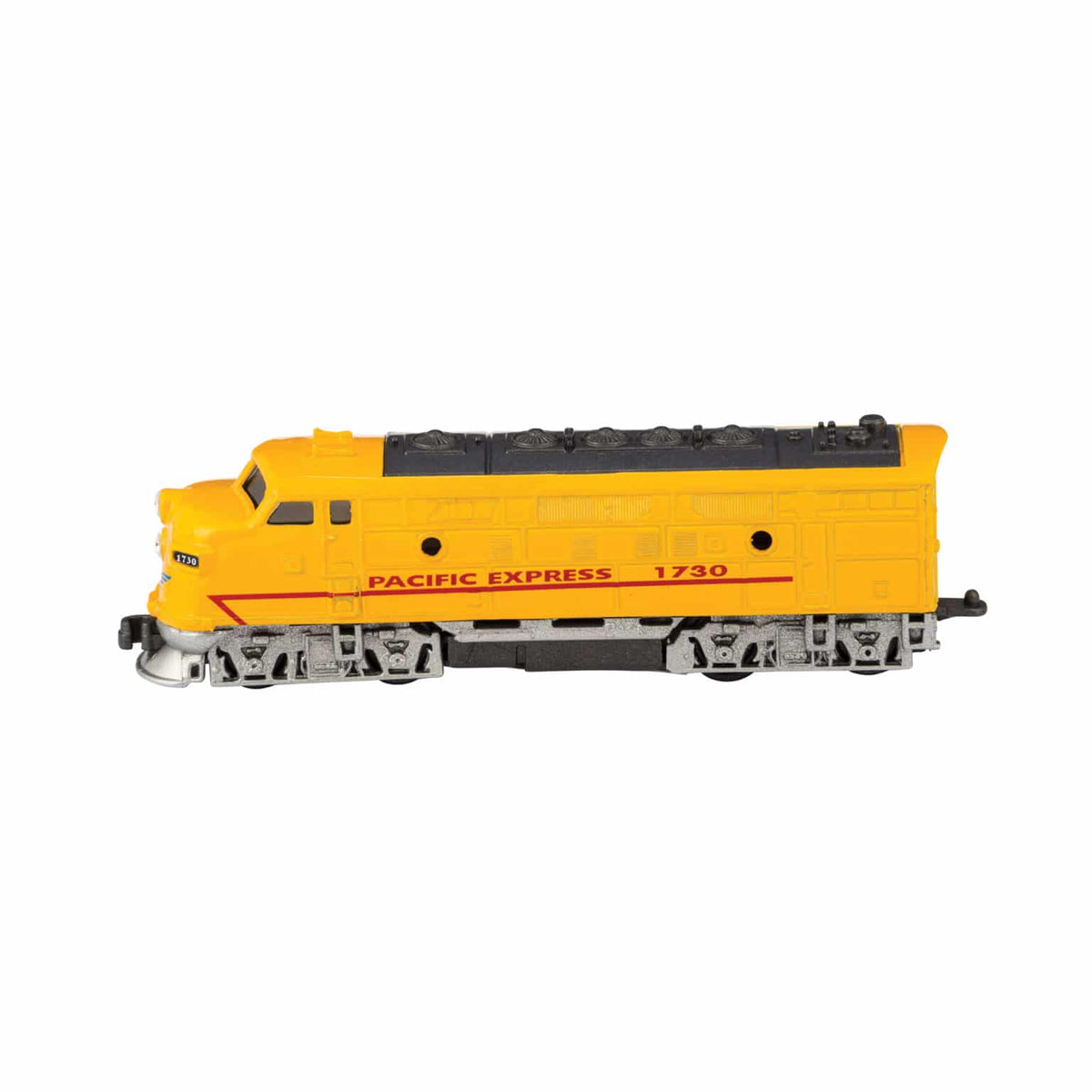Model train engine with 'Pacific Express' branding on a white background