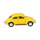 Yellow toy car on a white background