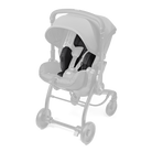 Black car seat with stroller attachment on a black background
