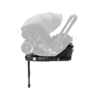 A black infant car seat base with a semi-transparent white overlay showing compatibility with a stroller and car seat setup, isolated on a white background.