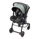 Gray and black stroller on a white background