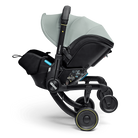 Black and gray stroller with canopy on a transparent background