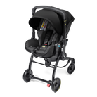Black baby stroller with canopy on a white background