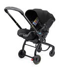 Black baby stroller with car seat on a white background