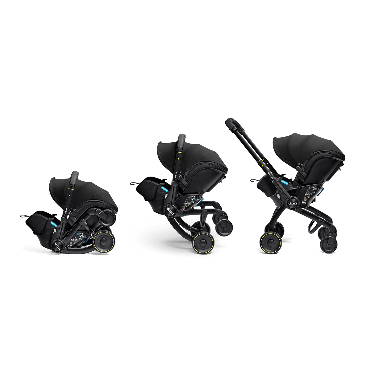 Black baby stroller and car seat set on a white background
