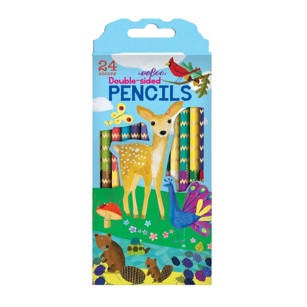 Pack of double-sided pencils with a colorful design featuring animals on a white background