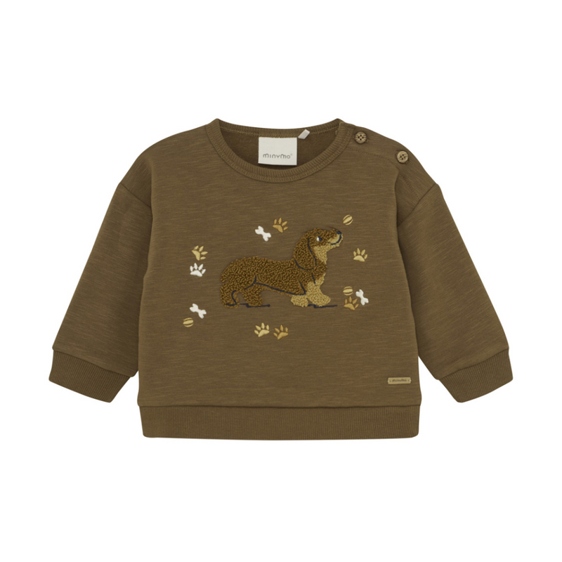 Embroidered Dachshund Sweatshirt - Sepia by Minymo