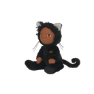 Stuffed toy cat with a rainbow on a white background