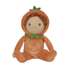 Plush toy dressed as a pumpkin with a white background