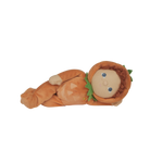Plush toy resembling a baby in a pumpkin costume on a white background
