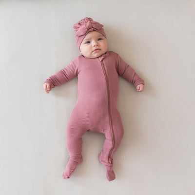Ribbed Zipper Footie - Dusty Rose by Kyte Baby