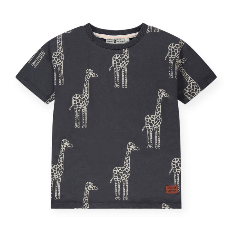 Giraffe Print Short Sleeve Tee - Dark Grey by Stains & Stories - FINAL SALE