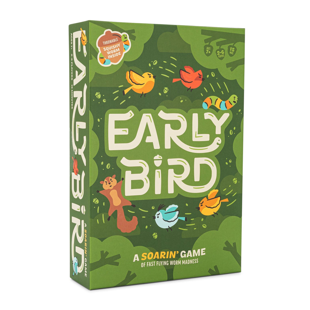 Board game box titled 'Early Bird' with colorful illustrations on a green background