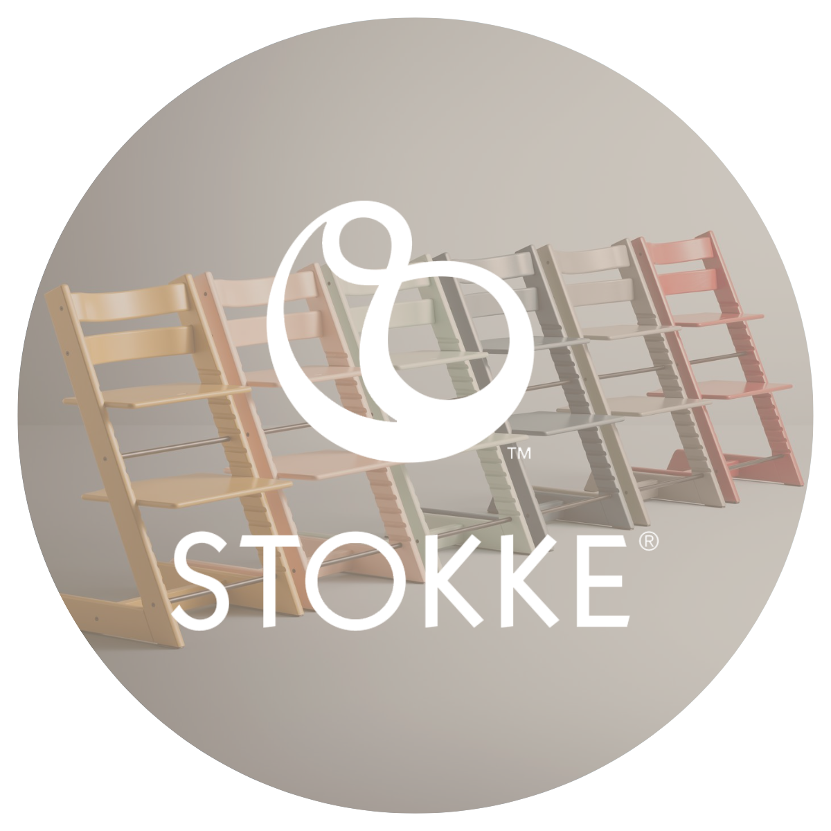 Stokke product display with logo on a light gray background