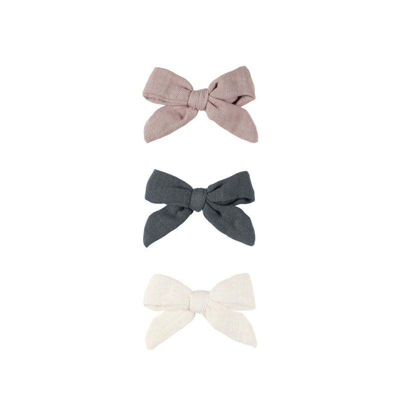 Bow with Clip, Set of 3 - Indigo, Mauve, Ivory by Quincy Mae