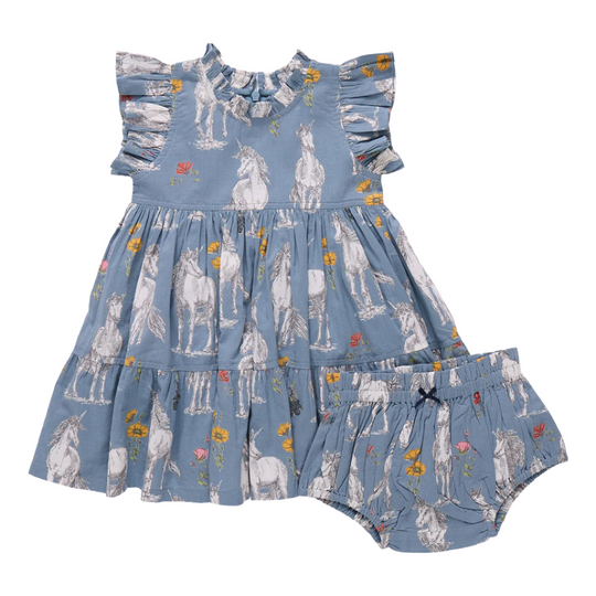 Baby Girls Jennifer Dress Set - Unicorn Field by Pink Chicken - FINAL SALE