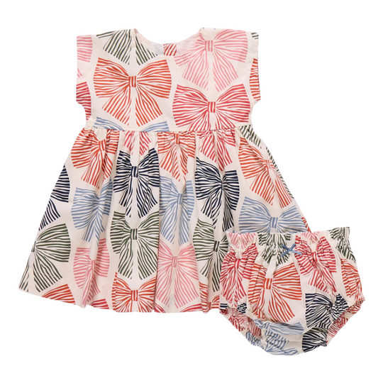 Baby Girls Adaline Dress Set - Multi Striped Bows by Pink Chicken - FINAL SALE