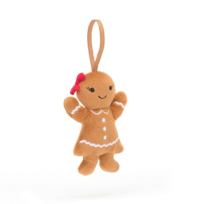 Festive Folly Gingerbread Ruby Ornament - 4x2 Inch by Jellycat FINAL SALE