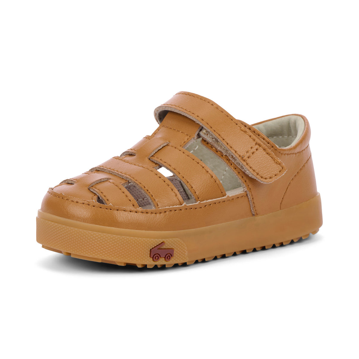 Brown sandal with a strap on a white background