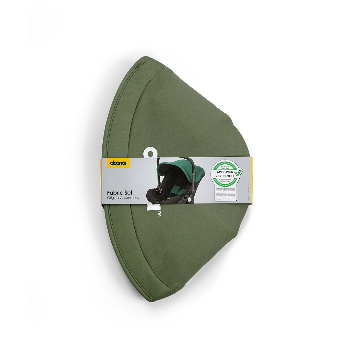 Green fabric set with a label on a white background