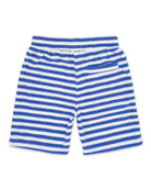 Blue and white striped shorts on a white background