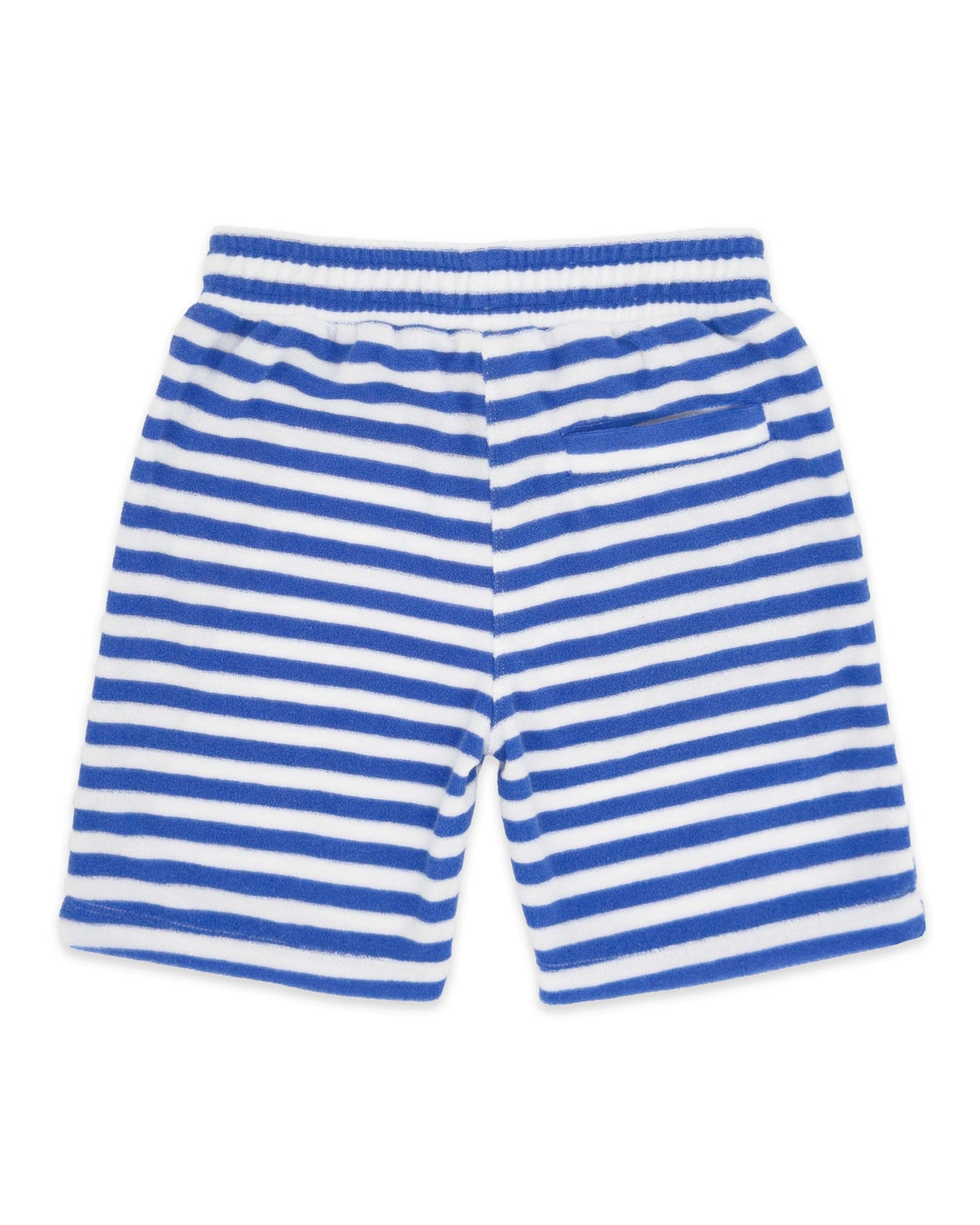 Blue and white striped shorts on a white background