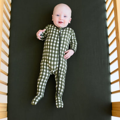 Zippered Footie - Gingham Fir by Kyte Baby