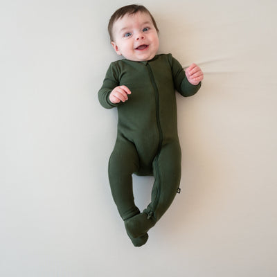 Ribbed Zipper Footie - Fir by Kyte Baby