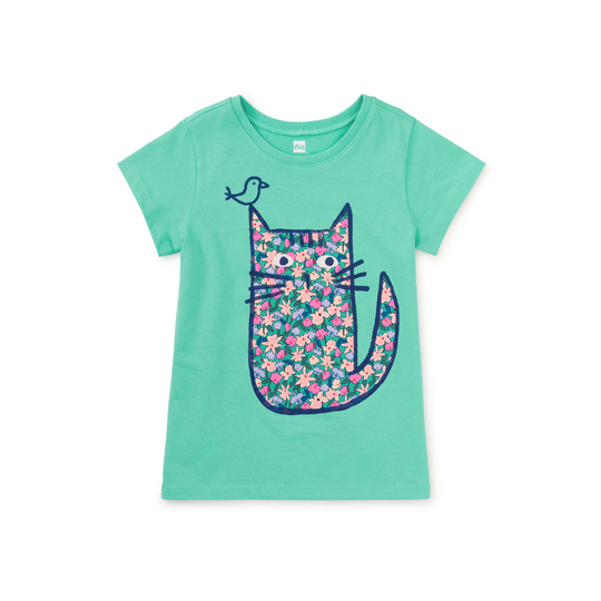Floral Cat Graphic Tee - Turquesa by Tea Collection - FINAL SALE