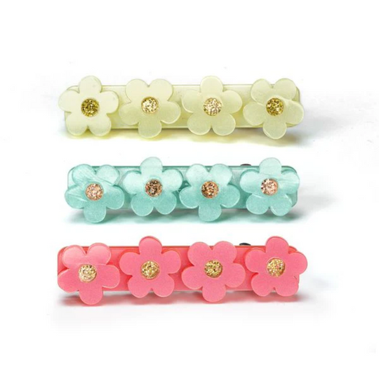 Flowers Hair Clips Yellow Jade Red - Set of 3 by Lilies & Roses NY