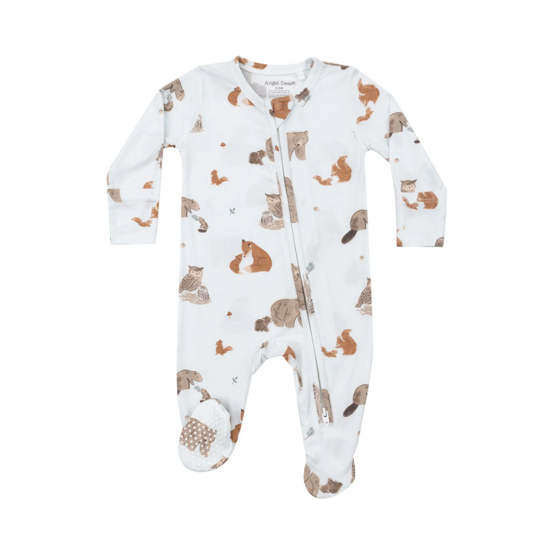 Bamboo 2 Way Zipper Footie - Mixed Woodland Animals Blue by Angel Dear