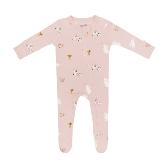 Printed Footie with Zipper - Blush Rabbit by Kyte Baby