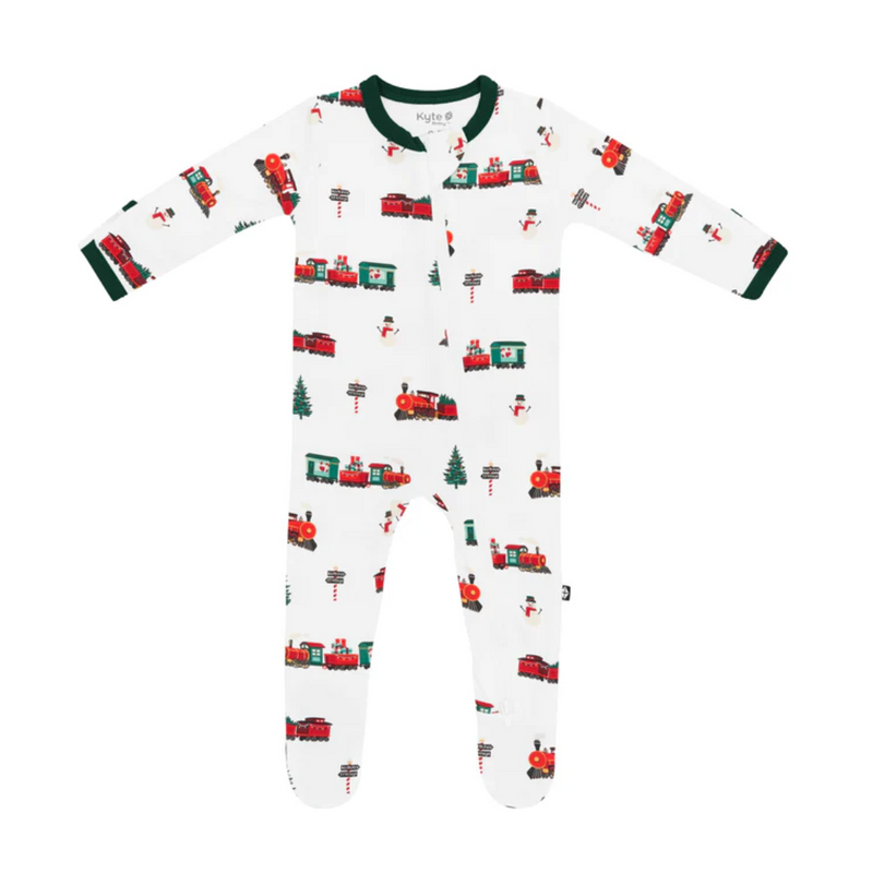 Printed Footie with Zipper - Holiday Train by Kyte Baby