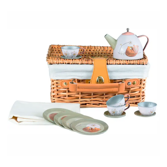 Forest Tin Tea Set in A Wicker Case by Egmont