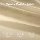 Text on a beige fabric background describing fabric properties.