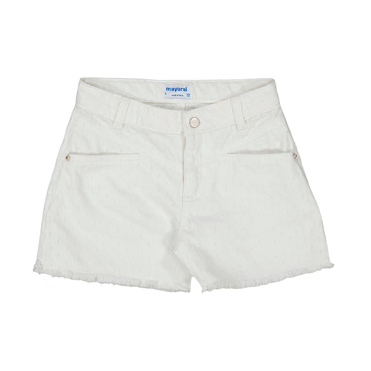 Frayed Hem Twill Shorts - White by Mayoral - FINAL SALE