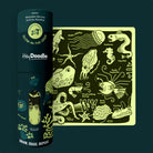 HeyDoodle Glow-in-the-Dark silicone activity set with packaging on a dark background