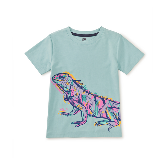 Graffiti Iguana Graphic Tee - Canal Blue by Tea Collection - FINAL SALE
