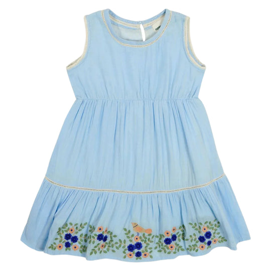 Gypsy Dress With Embroidery & Crochet Trim - Chambray Blue Gauze by Poppet & Fox - FINAL SALE