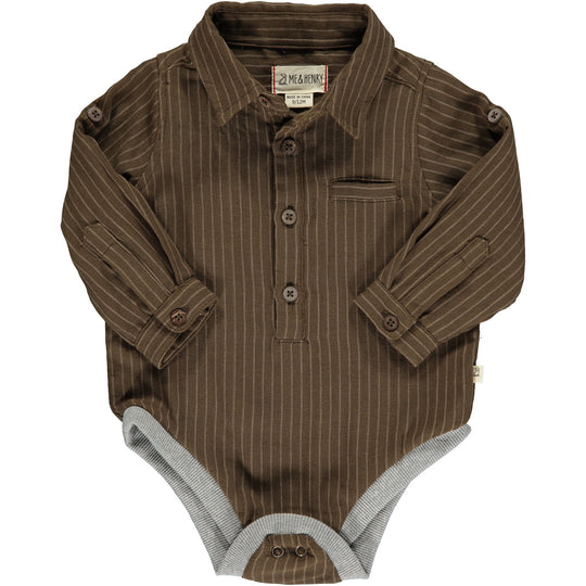 Jasper Woven Onesie - Brown with Grey Stripe by Me & Henry FINAL SALE