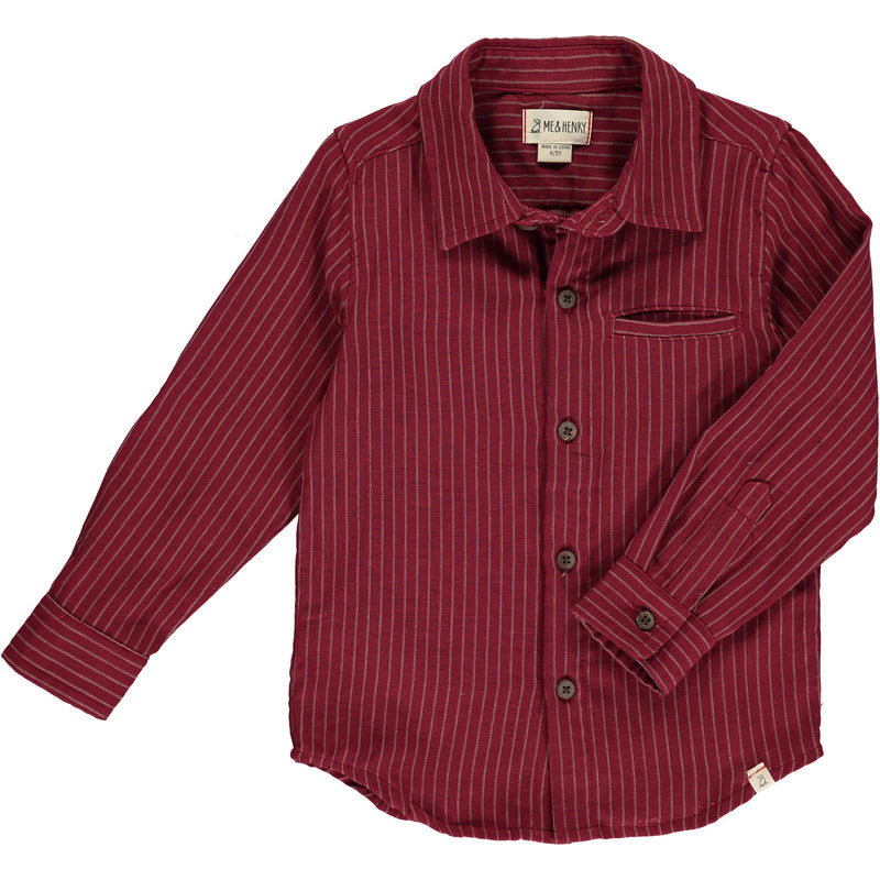 Atwood Woven Button Up - Burgundy Stripe by Me & Henry