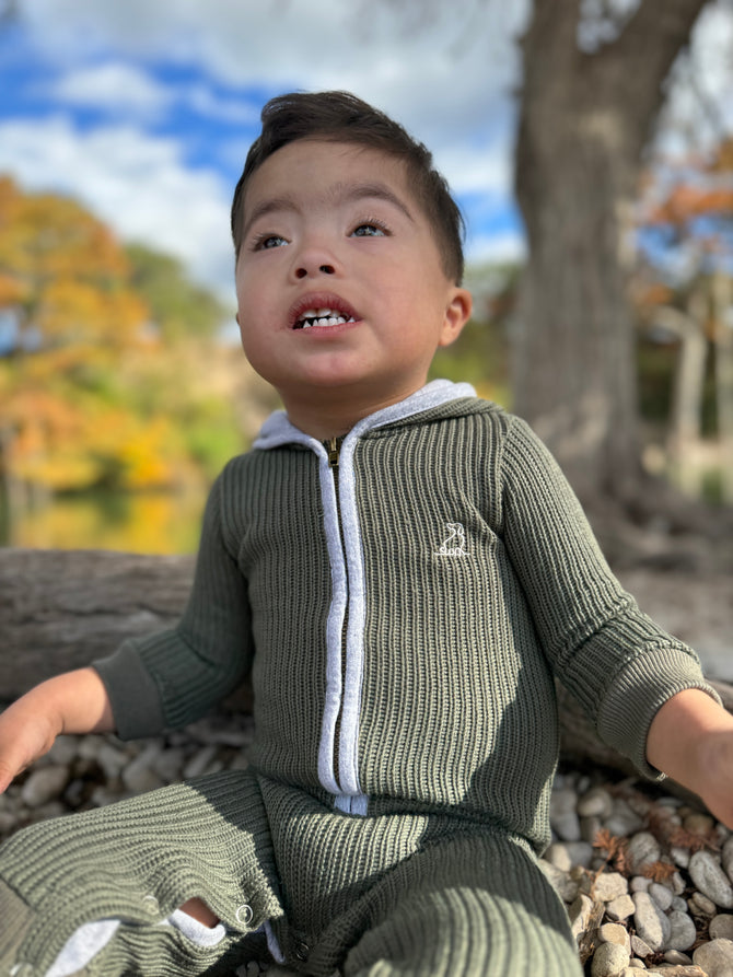 Blaine Hooded Knit Romper - Green by Me & Henry