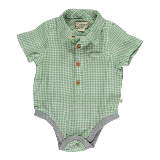 Helford Short Sleeve Button Down Bodysuit - Green/White Plaid by Me & Henry - FINAL SALE