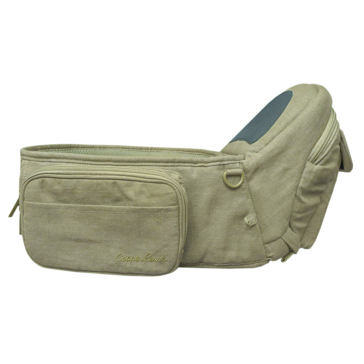 Green waist bag with a visible brand logo on a white background