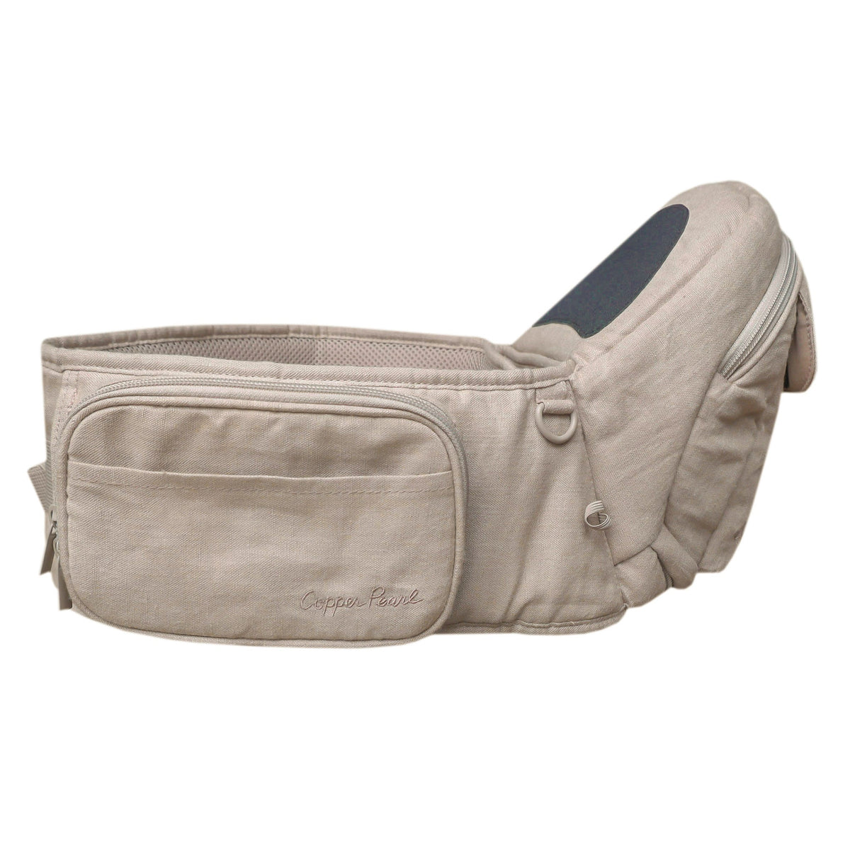 Beige baby carrier with a pocket on a white background