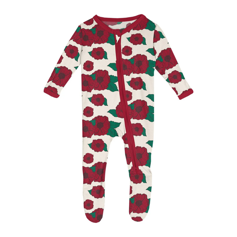 Print Footie with 2 Way Zipper - Holiday Poppies by Kickee Pants