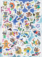 Collection of colorful animal stickers on a blue background