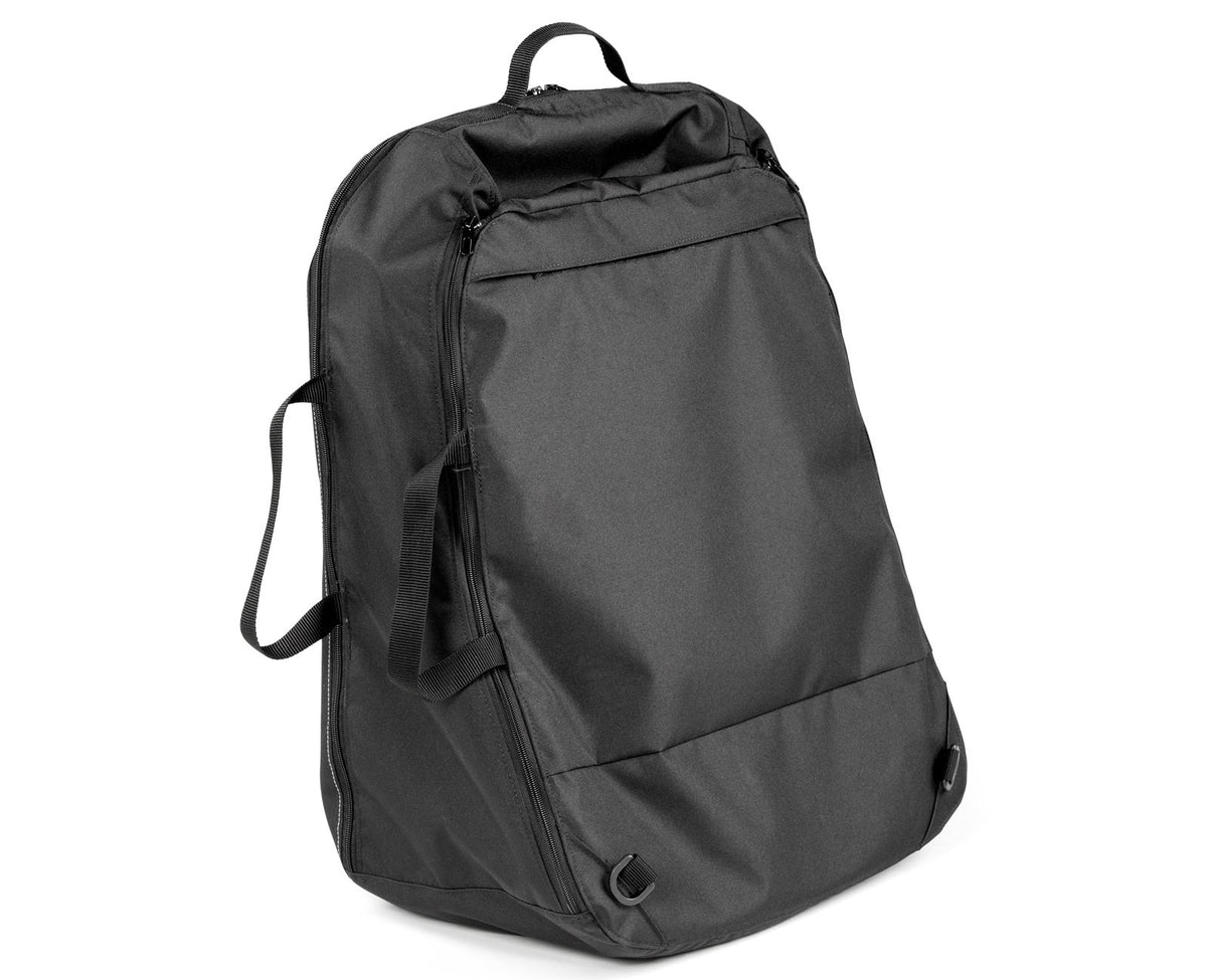Black backpack on a white background