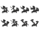 Black stroller in various positions on a white background