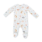 Baby onesie with animal pattern on a white background